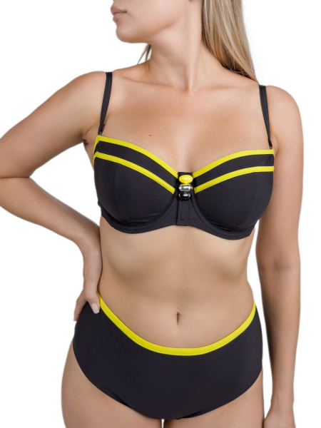 470338 Бюстгальтер купальный (Черный с лимоном, 70D)